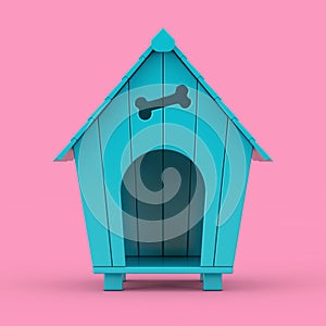 Blue Cartoon Dog House Mockup Duotone. 3d Rendering