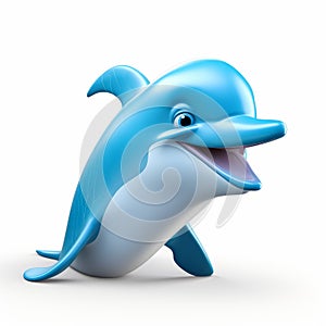 Blue Cartoon Dolphin: 3d Rendered Plastic Dolphin With Subtle Humor