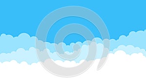 Blue cartoon sky background. Cloud flat blue sky abstract pattern. Cloudy summer sky photo