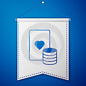 Blue Casino chip and playing cards icon isolated on blue background. Casino poker. White pennant template. Vector