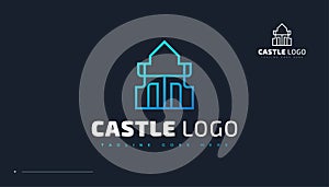 Blue Castle Logo Design with Line Style. Fortress Tower Logo or Icon