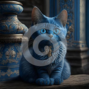 Blue cat in a fantastic setting