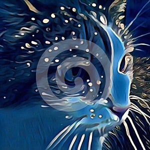 Blue cat. Modern digital painting