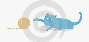 Blue cat playing with a ball of yarn