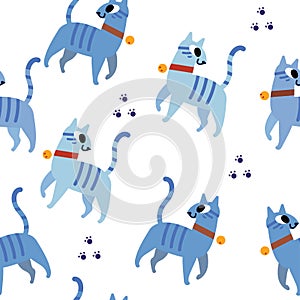 Blue cats pattern seamless