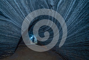 Blue cave with rocks, Mae Sot District, Tak, Thailand. Cave wall color pattern with natural landscape. Tourist attraction landmark