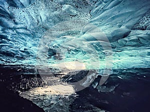 Blue cave under Vatnajokull ice cap, the largest in Europe