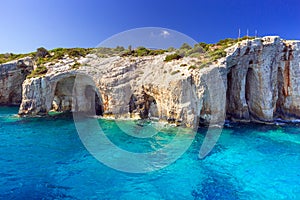 Blue caves at the cliff of Zakynthos island