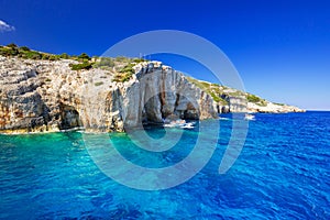 Blue caves at the cliff of Zakynthos island