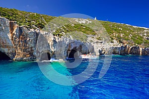 Blue caves at the cliff of Zakynthos island