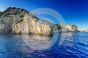 Blue caves at the cliff of Zakynthos island