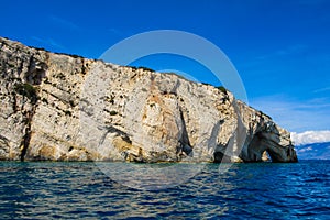 Blue caves at the cliff of Zakynthos island, Greece
