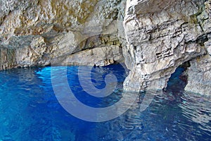 Blue Caves - Ionian Sea, Zakynthos Island, landmark attraction in Greece. Seascape