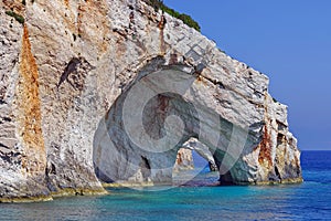 Blue Caves and Ionian Sea - Zakynthos Island, landmark attraction in Greece. Summer landscape. Seascape