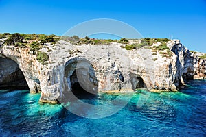 Blue caves on Zakynthos island, Greece photo