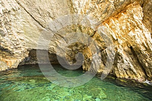 Blue caves on Zakynthos island in Greece.