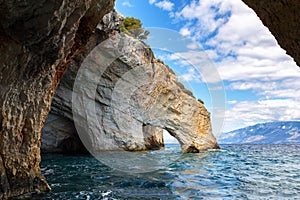 Blue caves on Zakynthos island, Greece. Famous blue caves view on Zakynthos island