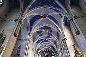 Blue ceiling of the old gothic church