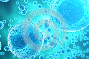 Blue cell background. Life and biology, medicine scientific, molecular research dna. 3d rendering