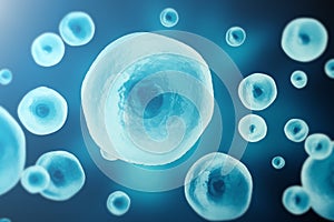 Blue cell background. Life and biology, medicine scientific, molecular research dna. 3d rendering