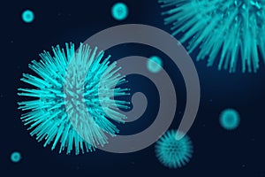 Blue cells virus, covid-19 concept on dark background.