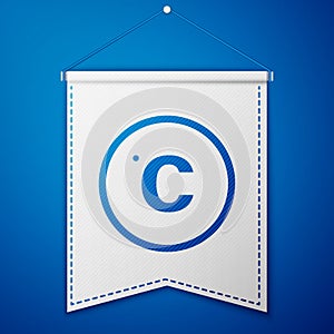 Blue Celsius icon isolated on blue background. White pennant template. Vector