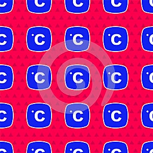 Blue Celsius icon isolated seamless pattern on red background. Vector