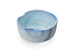 Blue ceramic bowl, Empty bowl isolated on white background with clipping path, Side view