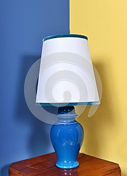 Blue ceramic lamp with white lampshade