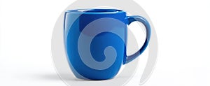 The blue ceramic mug on a clean minimalist background.AI generated image