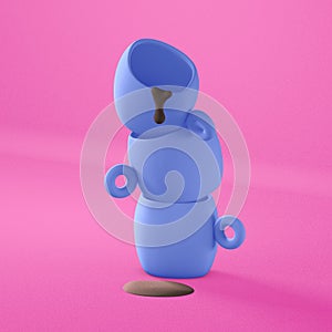 Blue ceramic mugs on a pink background. 3d render, 3d illustration.