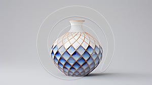 Blue Ceramic Vase With Symmetrical Grid Design