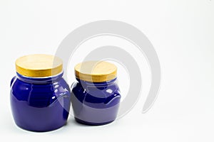 Blue ceramics jars isolated on white background
