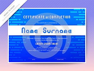 Blue Certificate of Completion template. Programming Courses diploma