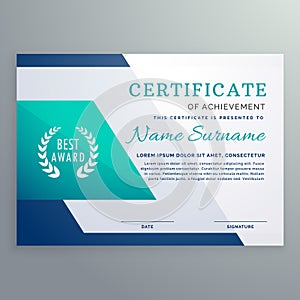 Blue certificate design template in geometric shape style