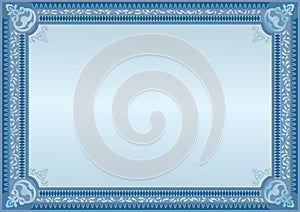 Blue certificate. Official blank. Horizontal blank. Template