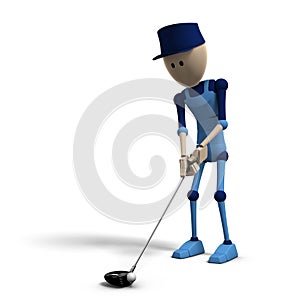 Blue cg character playing golf photo