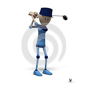 Blue cg character playing golf photo