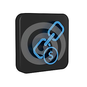 Blue Chain link and coin icon isolated on transparent background. Link single. Hyperlink chain symbol. Black square