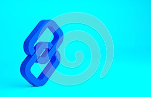 Blue Chain link icon isolated on blue background. Link single. Hyperlink chain symbol. Minimalism concept. 3d