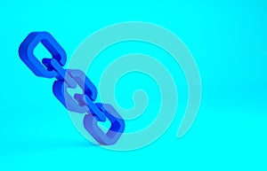 Blue Chain link icon isolated on blue background. Link single. Hyperlink chain symbol. Minimalism concept. 3d