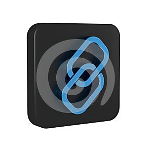 Blue Chain link icon isolated on transparent background. Link single. Hyperlink chain symbol. Black square button.