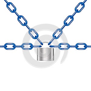 Blue chains locked by padlock in silver design