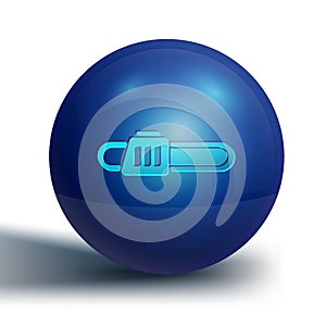 Blue Chainsaw icon isolated on white background. Blue circle button. Vector Illustration