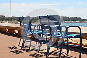 Blue chairs of Cannes, France