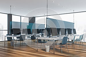 Blue chairs open space office corner