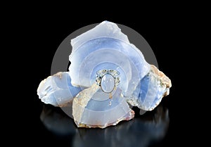 Blue Chalcedony Ring And Rough