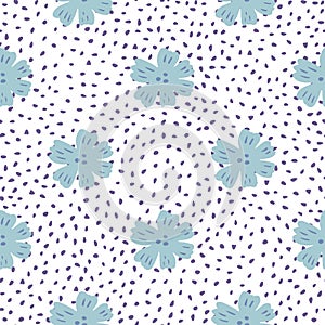 Blue chamomile flowers seamless pattern in vintage style. Geometric daisy pattern