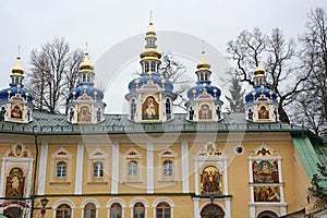 Blue chapels of the church of the Pskov-Caves Monastery