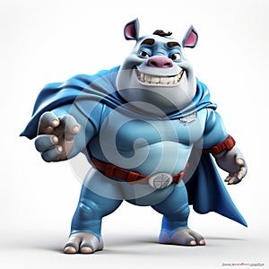 Blue Character In Cape: Photorealistic Renderings With Comical Caricatures